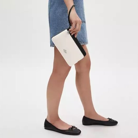 COACH - Leather Double Zip Wallet in Chalk / Black Multi - Picture 7 of 11